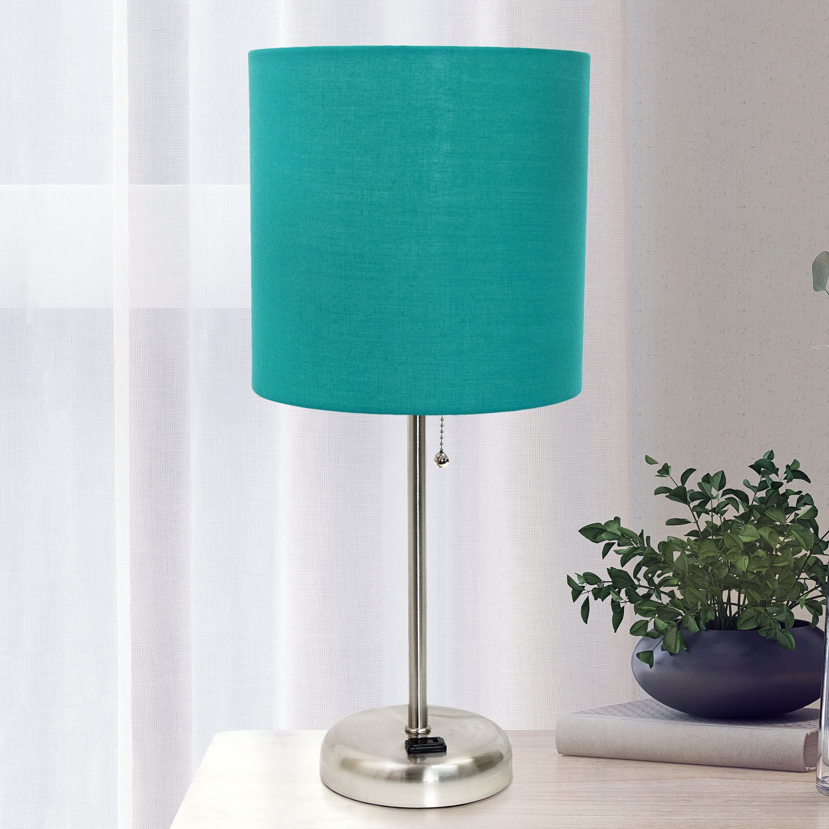 Oslo 19 1/2"H Steel Outlet Table Desk Lamp with Teal Shade