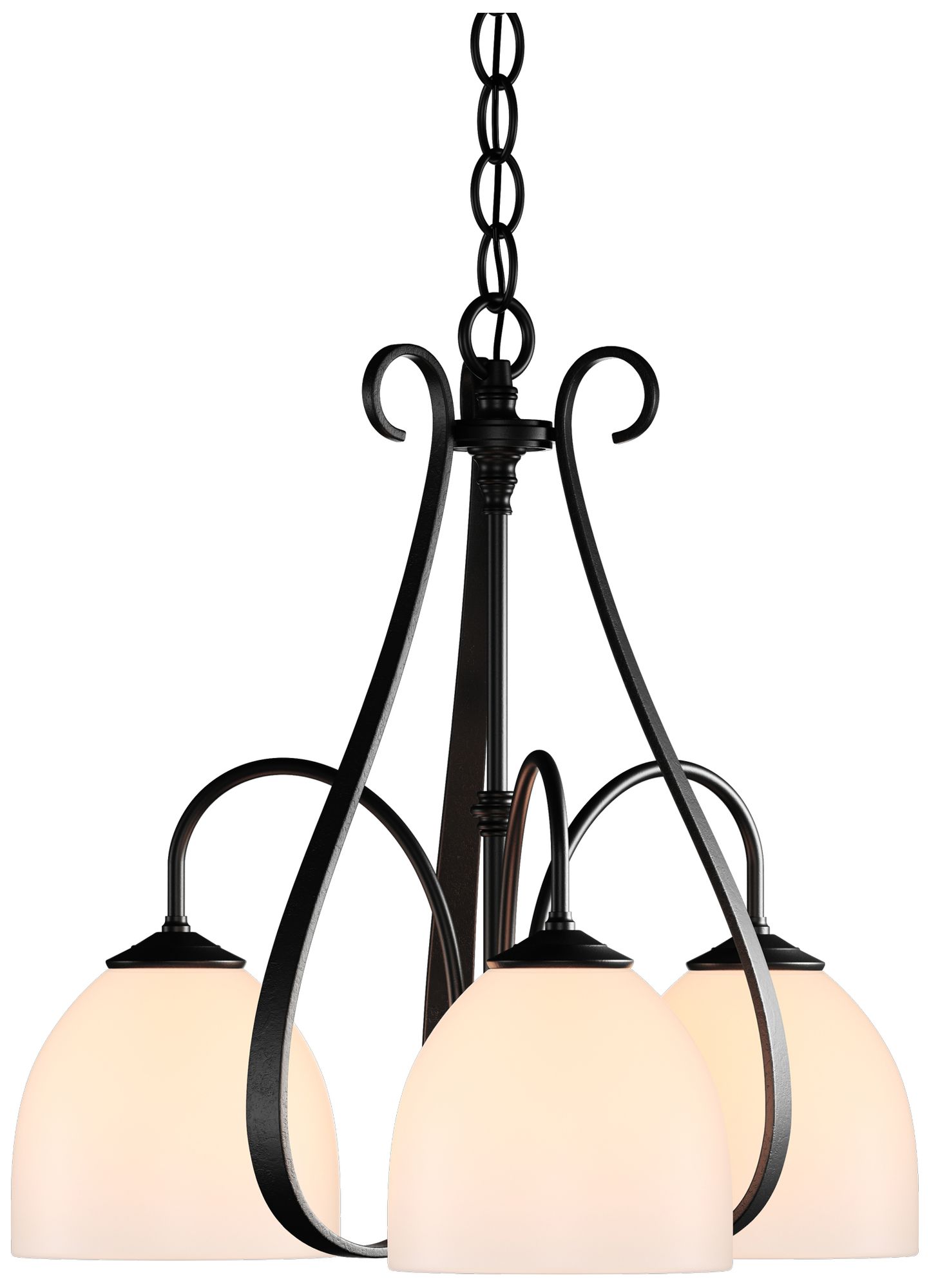 Sweeping Taper 18.4" Wide 3 Arm Black Chandelier With Opal Glass