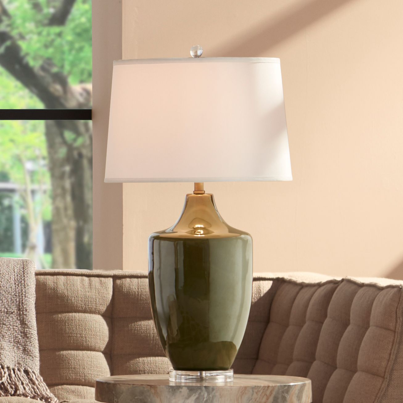 Olive Green Ceramic Jar Table Lamp