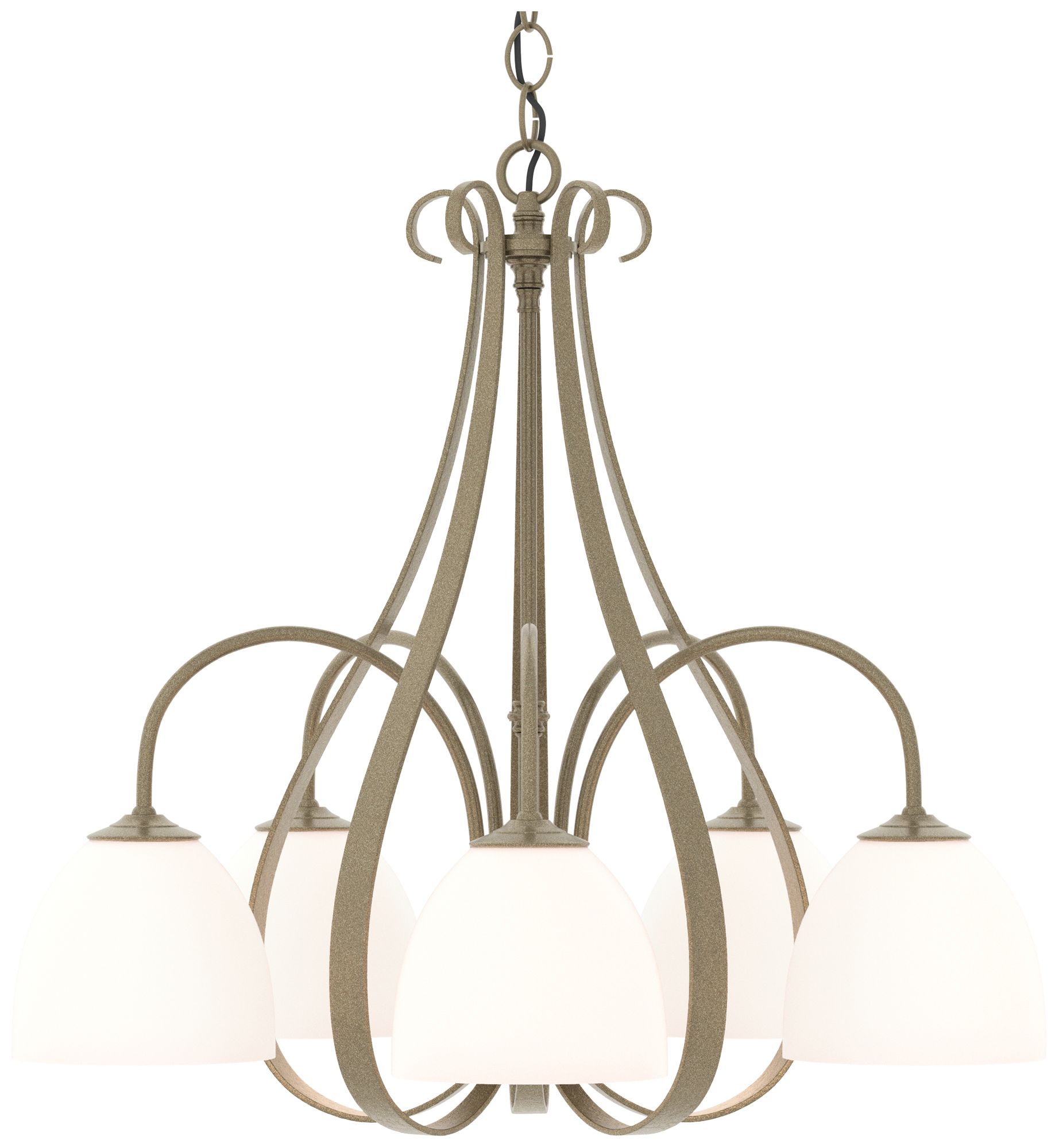 Sweeping Taper 24" Wide 5 Arm Soft Gold Chandelier With Opal Glass