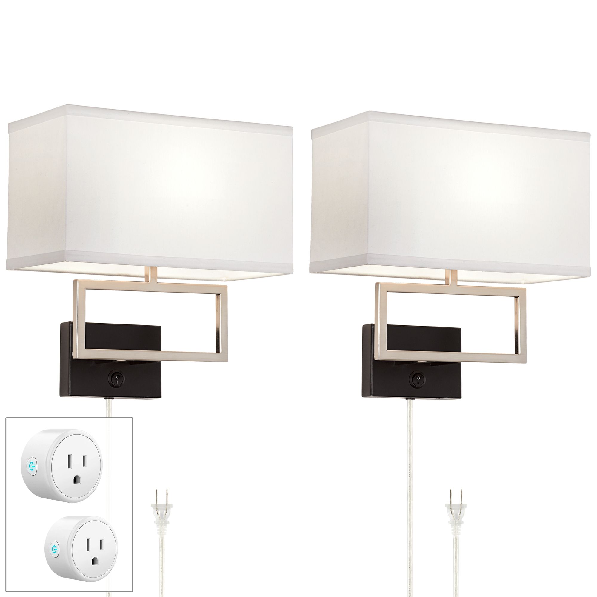 Trixie Nickel Plug-In Wall Lamps Set of 2 w/ Smart Socket