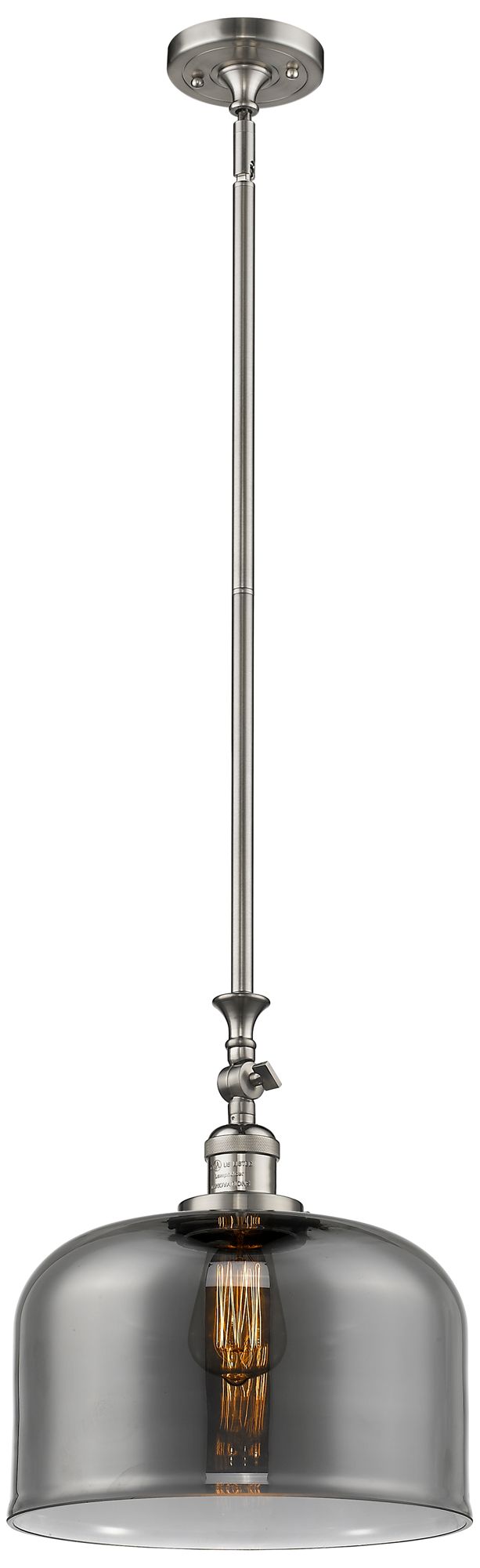 Bell 12" Brushed Satin Nickel Stem Hung Mini Pendant w/ Plated Smoke S