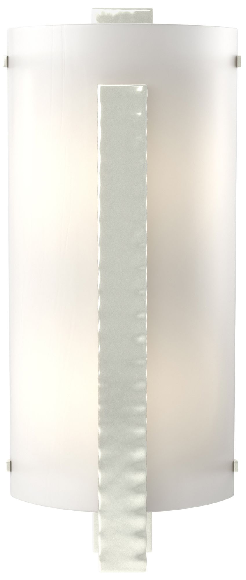 Forged Vertical Bar 18" High Sterling Sconce With White Art Glass Shad