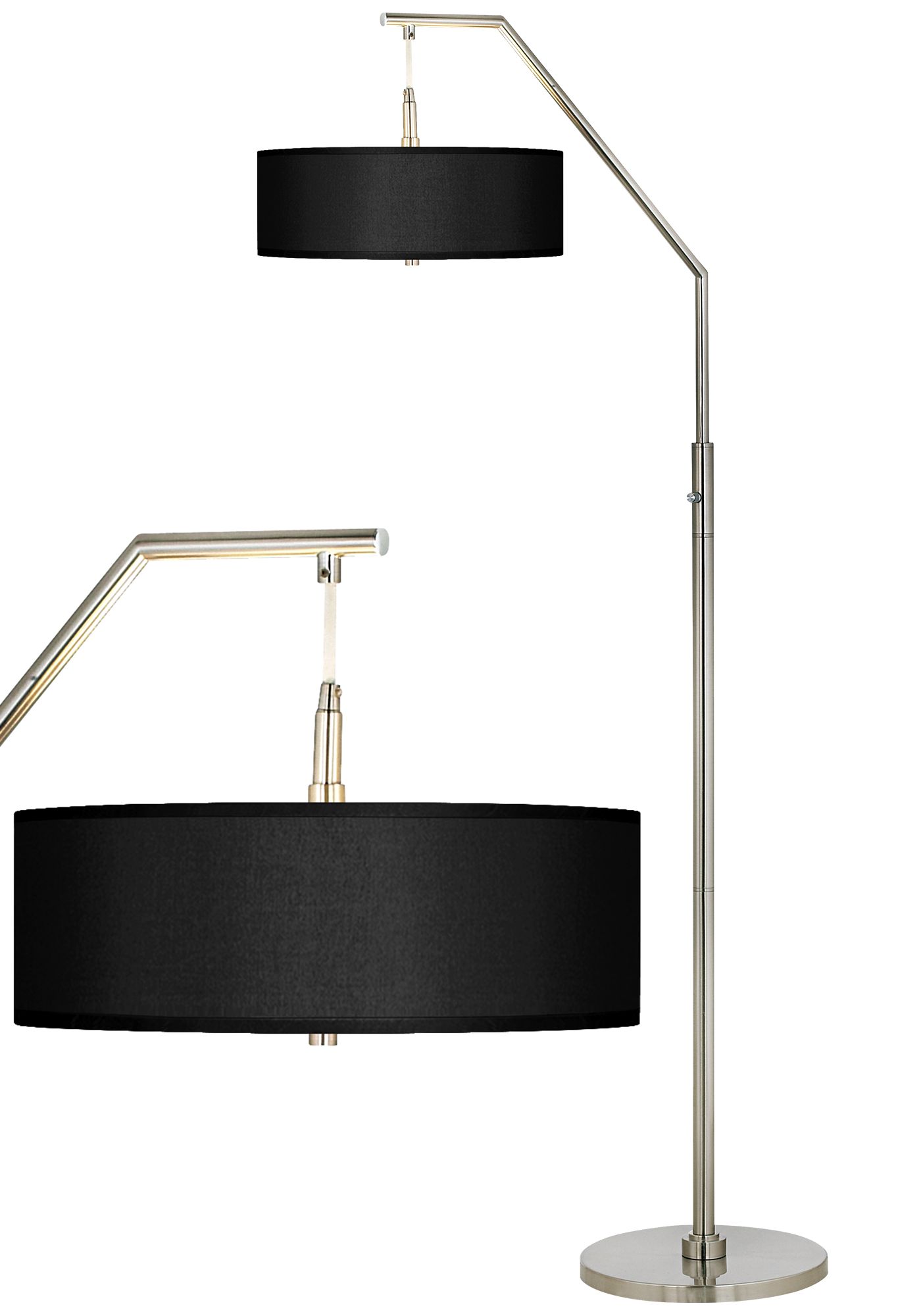 Possini Euro Black Faux Silk Shade and Brushed Nickel Modern Arc Floor Lamp