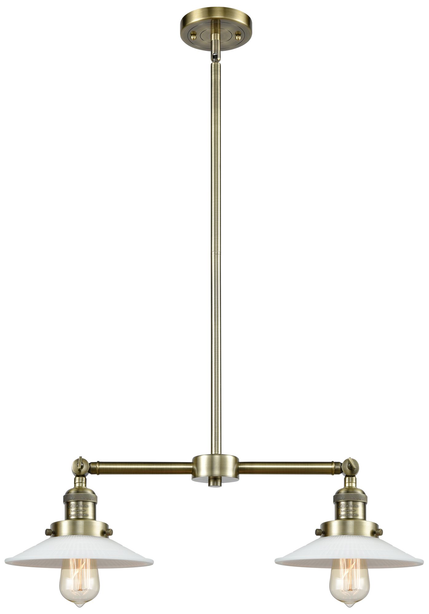 Halophane 21" 2-Light Antique Brass Island Light w/ Matte White Shade