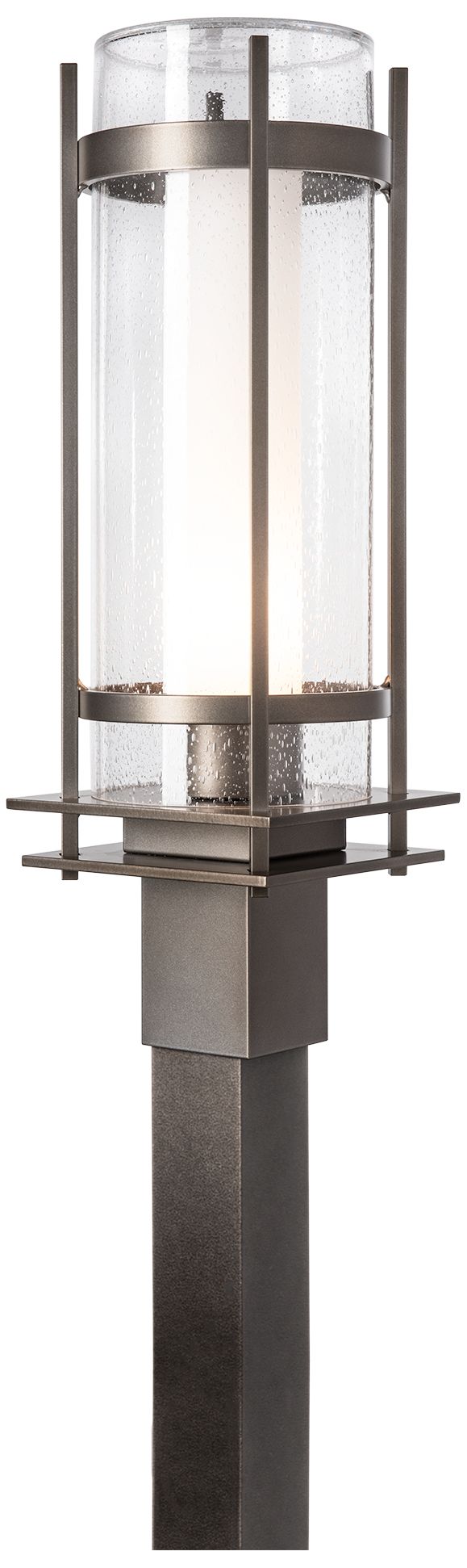 Banded Seeded Glass Outdoor Post Light - Smoke - Opal and Seeded Glass