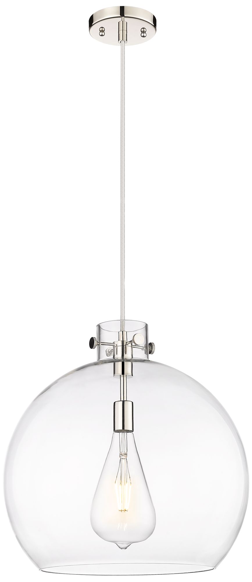 Newton Sphere 18" Wide Cord Hung Polished Nickel Pendant With Clear Sh