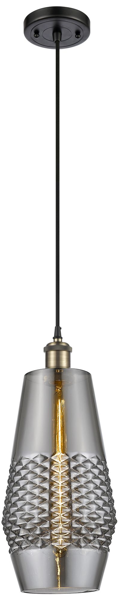 Windham 7" LED Mini Pendant - Black Antique Brass - Smoked Shade