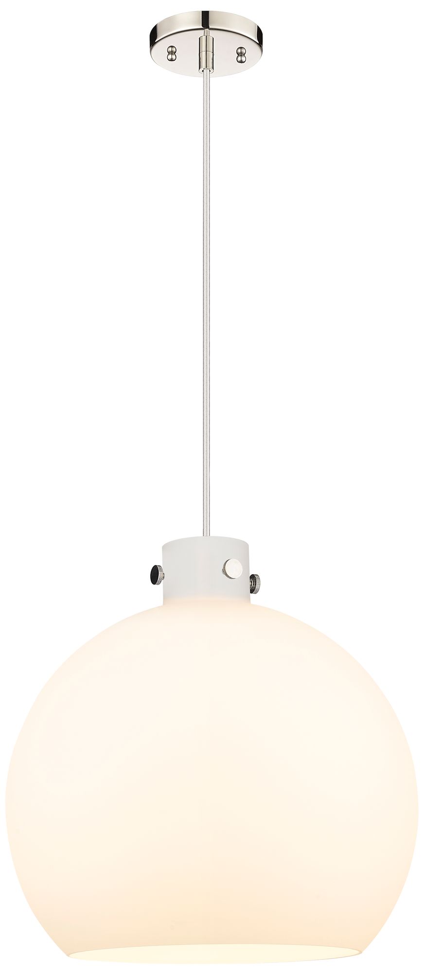 Newton Sphere 18" Wide Cord Hung Polished Nickel Pendant With White Sh