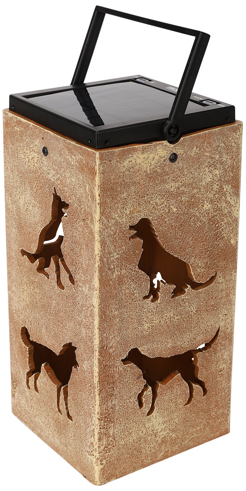 Woofer 10 3/4"H Tan Dog Cut-Out Solar Portable Lantern