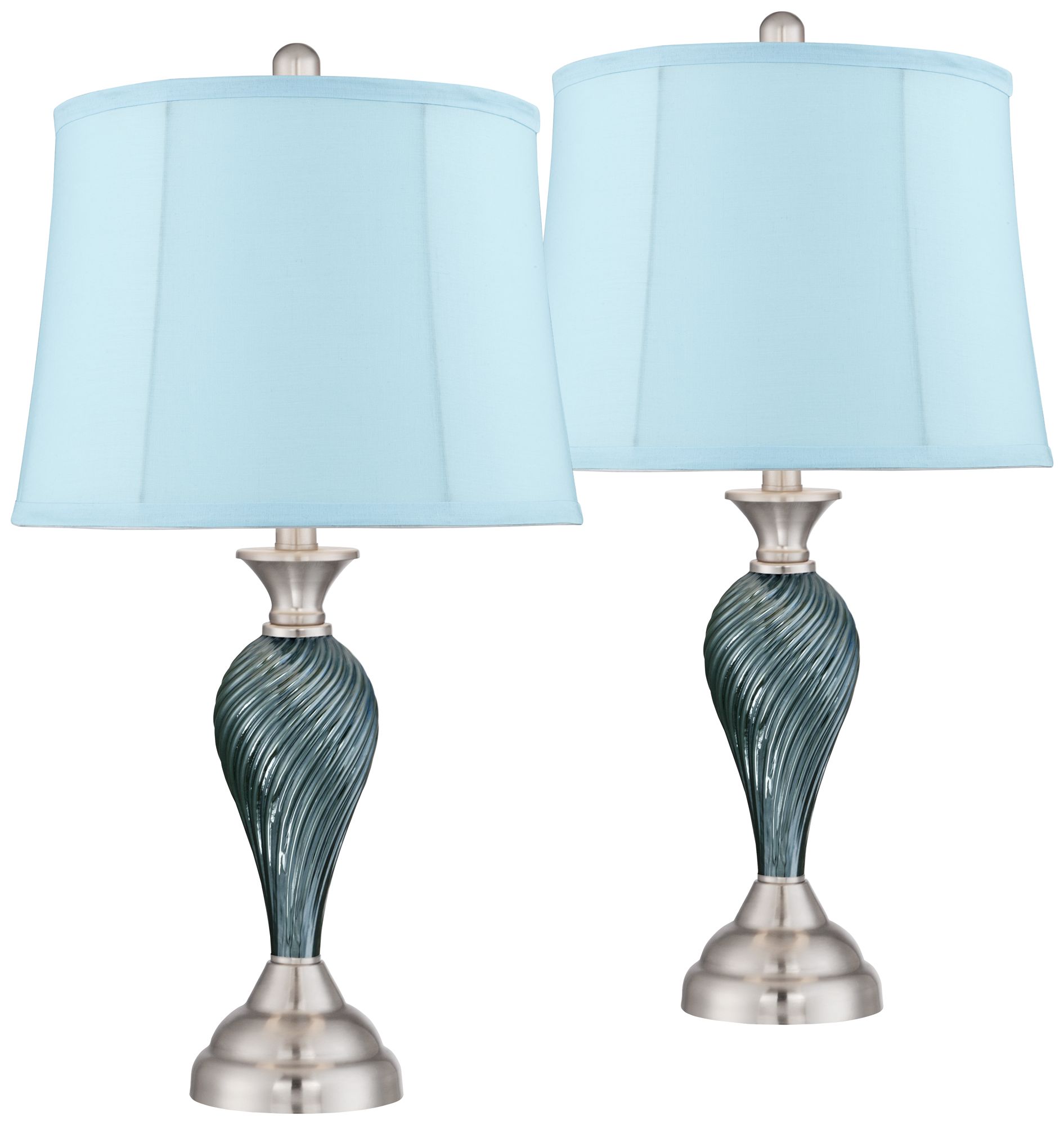 Arden Green-Blue Glass Twist Blue Softback Table Lamps Set of 2