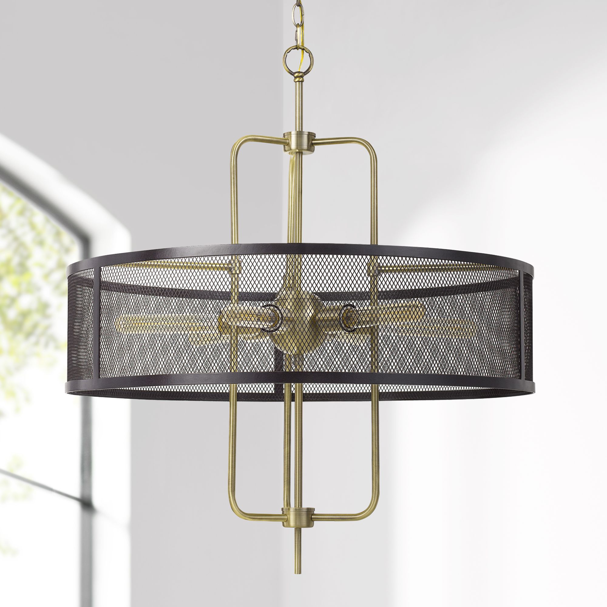 Leiden 28" Wide Antique Brass and Black 6-Light Chandelier