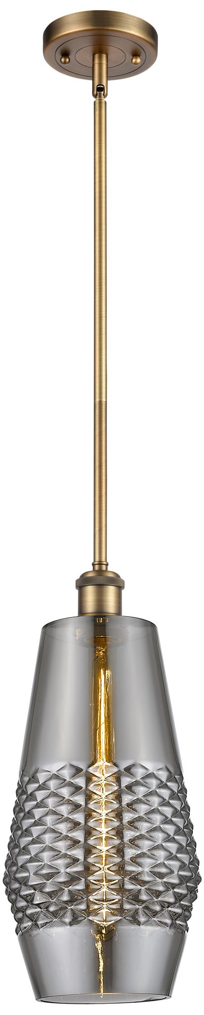 Windham 7" LED Mini Pendant - Brushed Brass - Smoked Shade