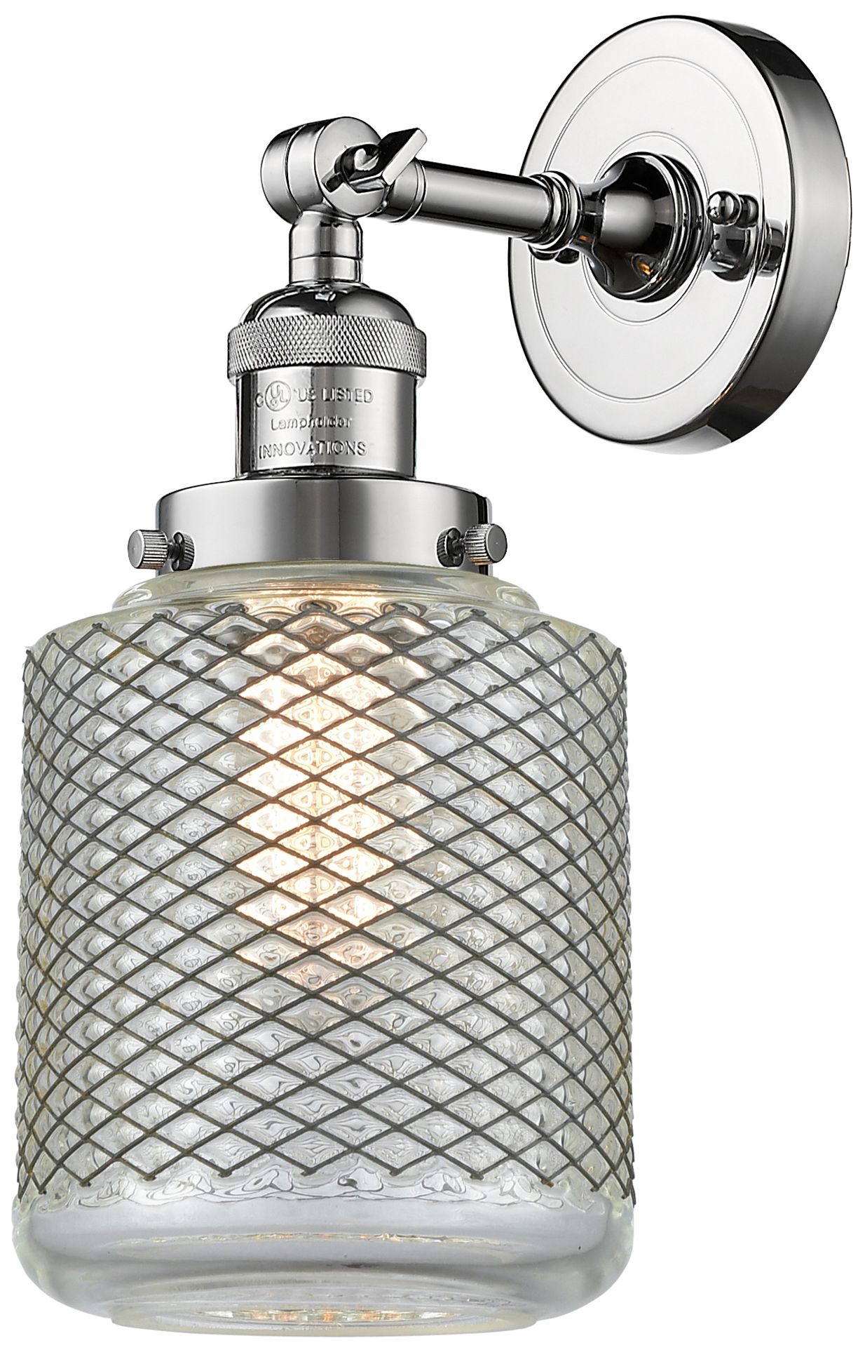 Franklin Stanton 14" High Polished Chrome Sconce w/ Clear Wire Mesh Sh