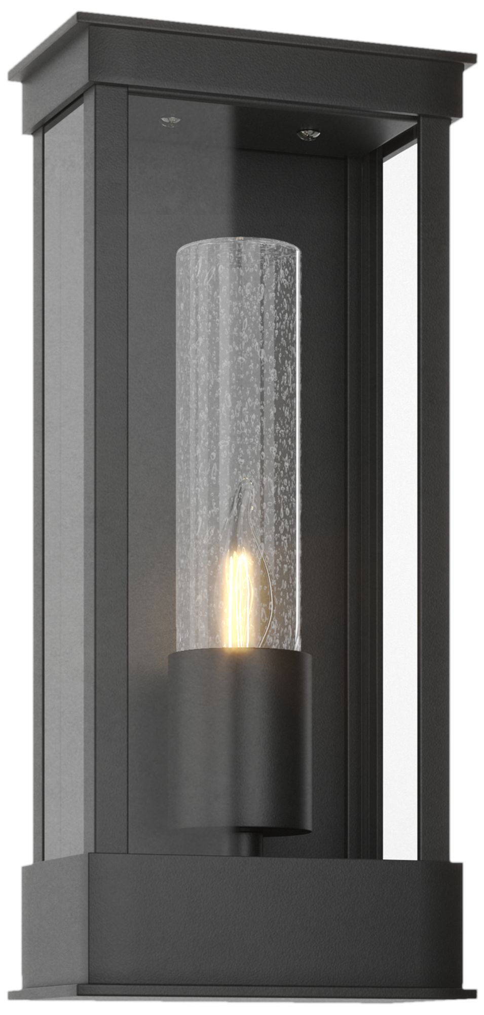 Portico 14.8"H Small Black Outdoor Sconce w/ Seeded Clear Shade