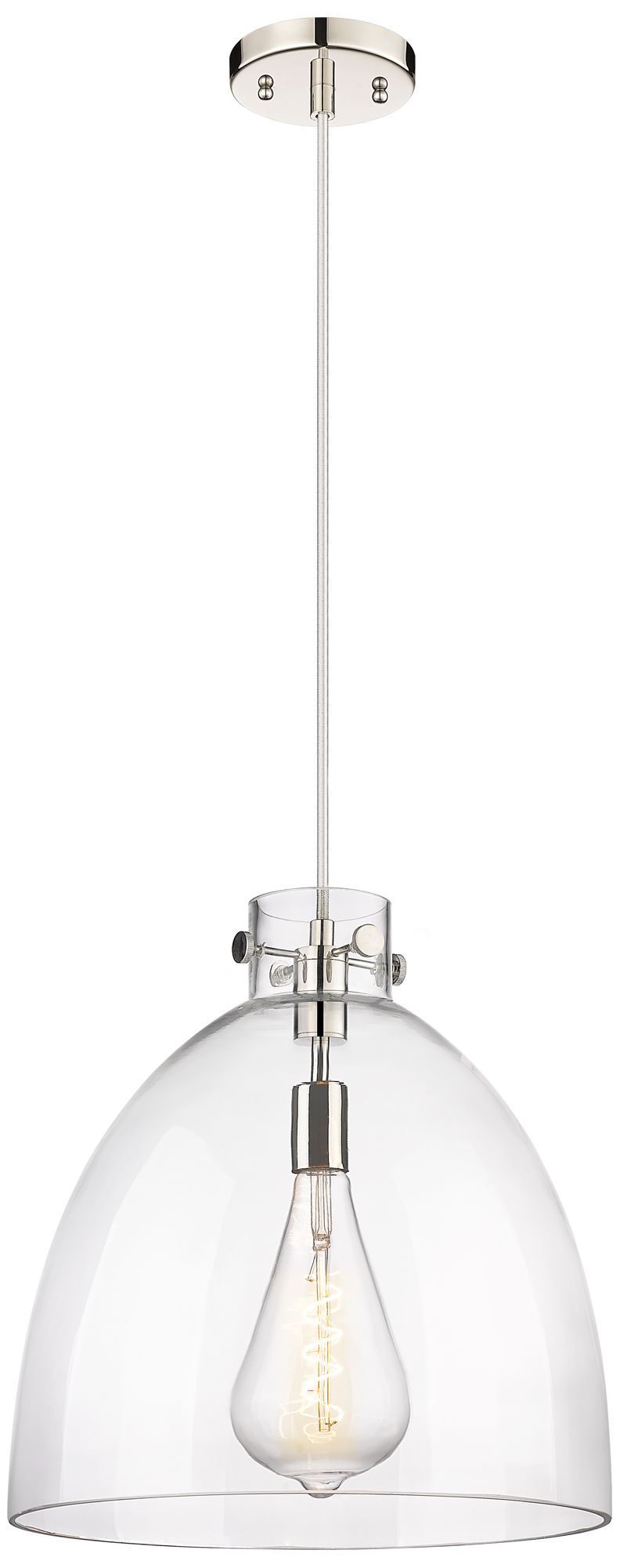 Newton Bell 16" Wide Cord Hung Polished Nickel Pendant With Clear Shad