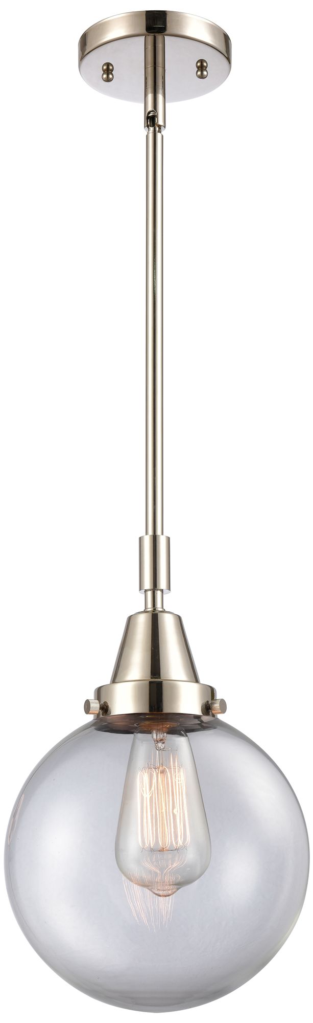 Caden Beacon 8" Wide Polished Nickel Stem Hung Mini Pendant w/ Clear S