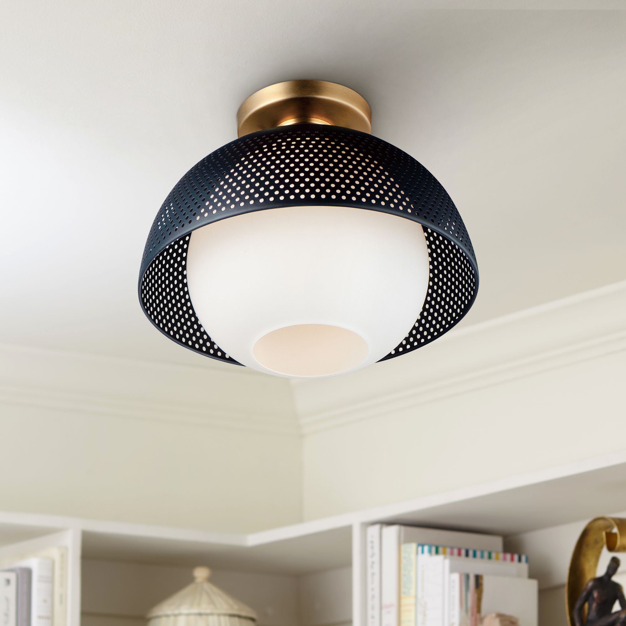 Maxim Perf 14 1/4" Wide Black and Satin Brass Ceiling Light