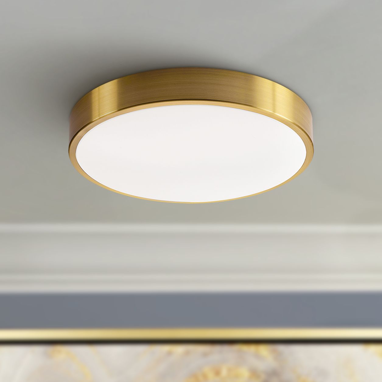 Octavia 14" Wide Round Satin Brass Metal LED Ceiling Light