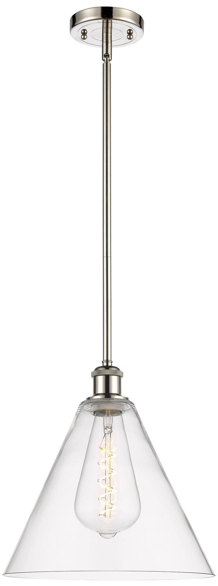 Berkshire 12" Mini Pendant - Polished Nickel - Clear Shade