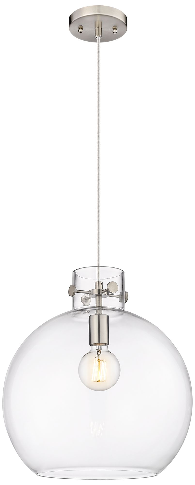 Newton Sphere 14" Wide Cord Hung Satin Nickel Pendant With Clear Shade