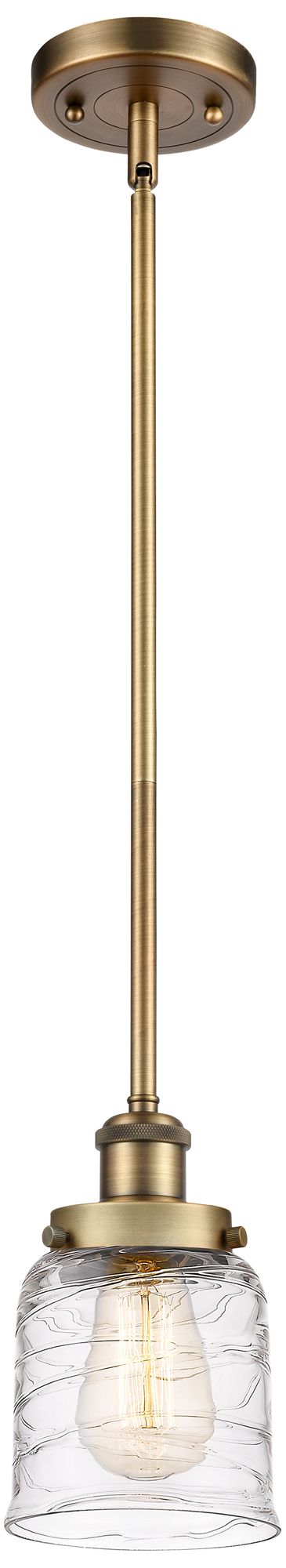 Ballston Urban Bell 5" Brushed Brass Stemmed Mini Pendant w/ Deco Shad