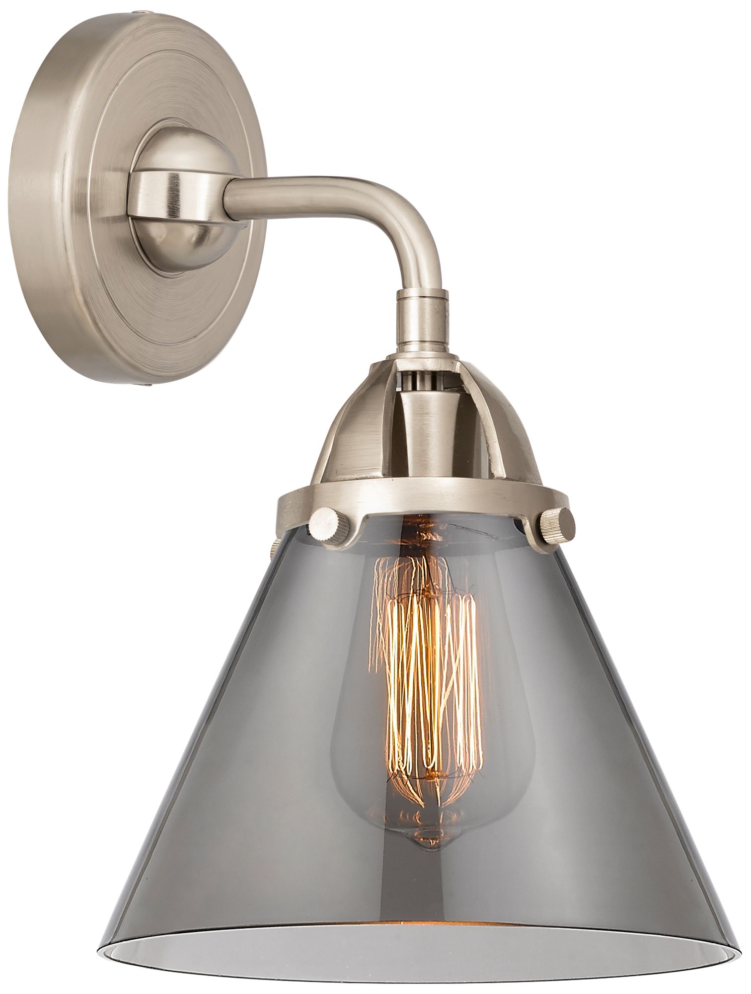 Nouveau 2 Cone 8" LED Sconce - Nickel Finish - Plated Smoke Shade