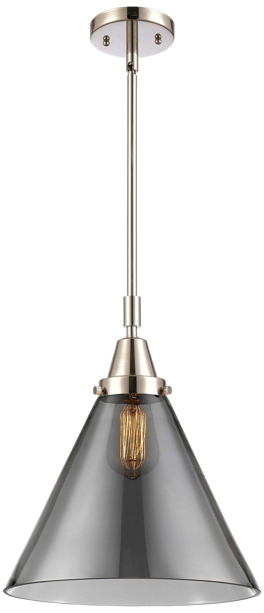 Caden Cone 12"W Polished Nickel Stem Hung Mini Pendant w/ Smoke Shade