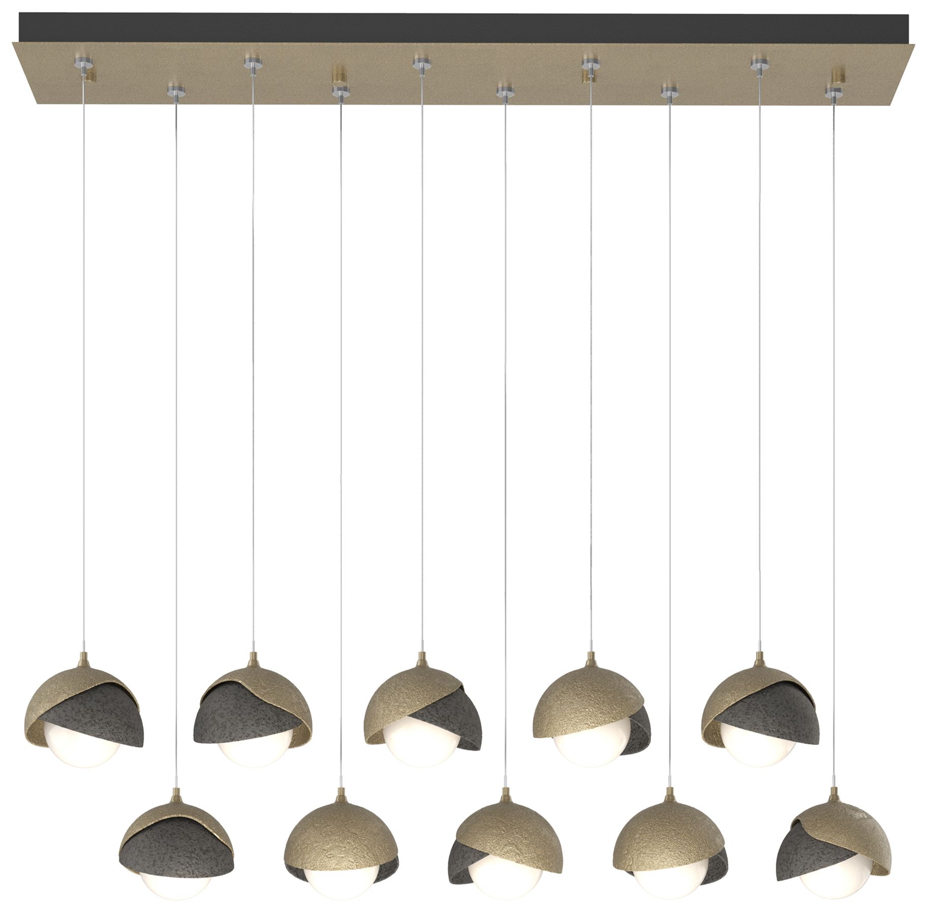 Brooklyn 44.5" Gold & Iron Rectangular Long 2-Shade Pendant