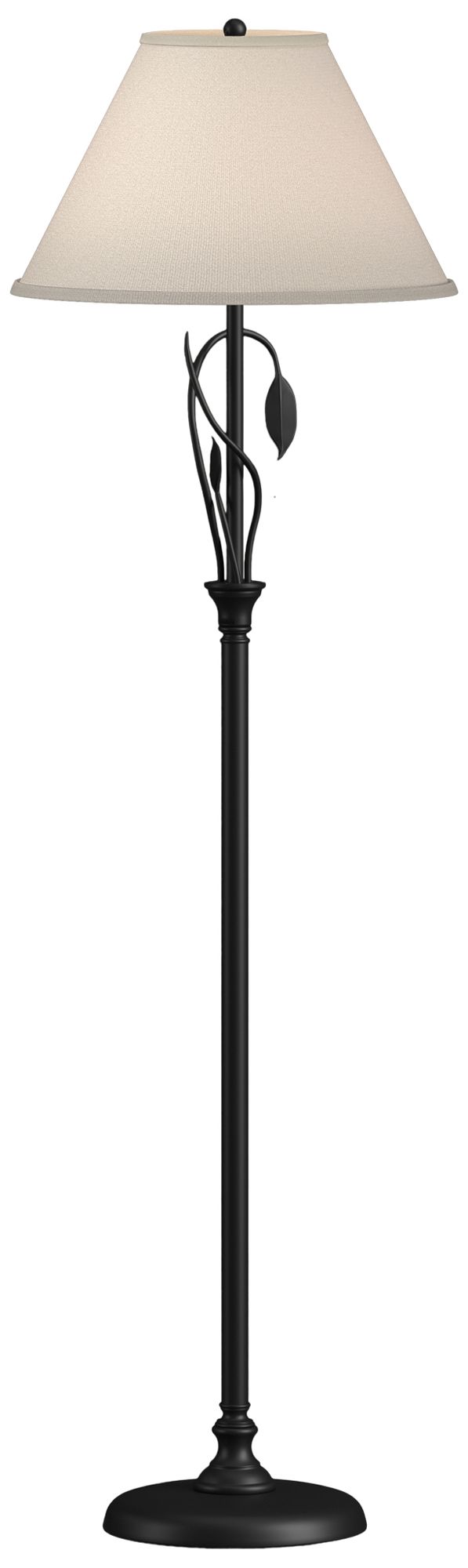 Forged Leaves and Vase 56"H Black Floor Lamp With Natural Linen Shade