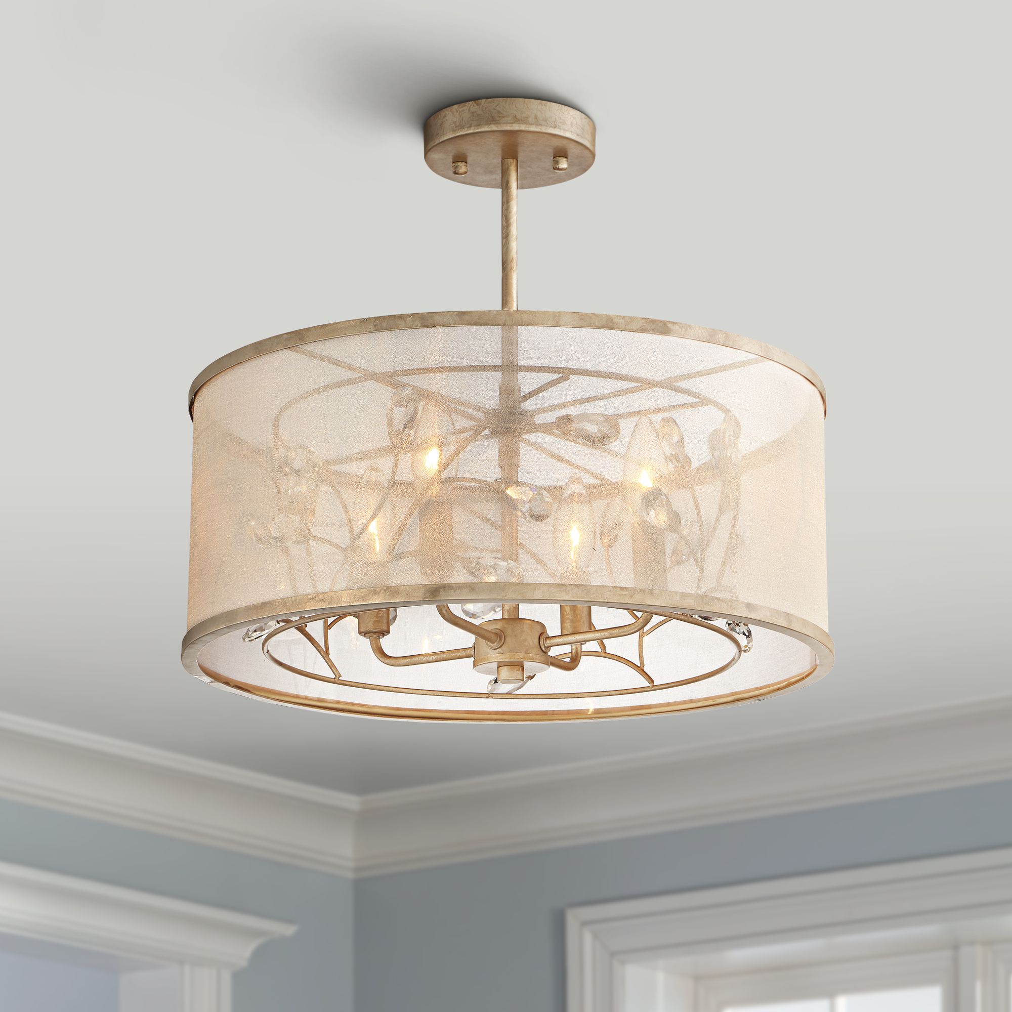 Sara's Jewel 17" Wide Champagne Silver Ceiling Light