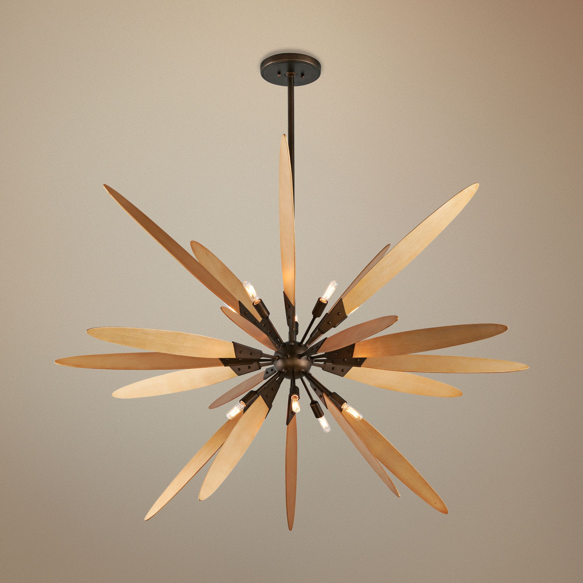 Dragonfly 60" Wide Bronze with Satin Leaf Pendant Light