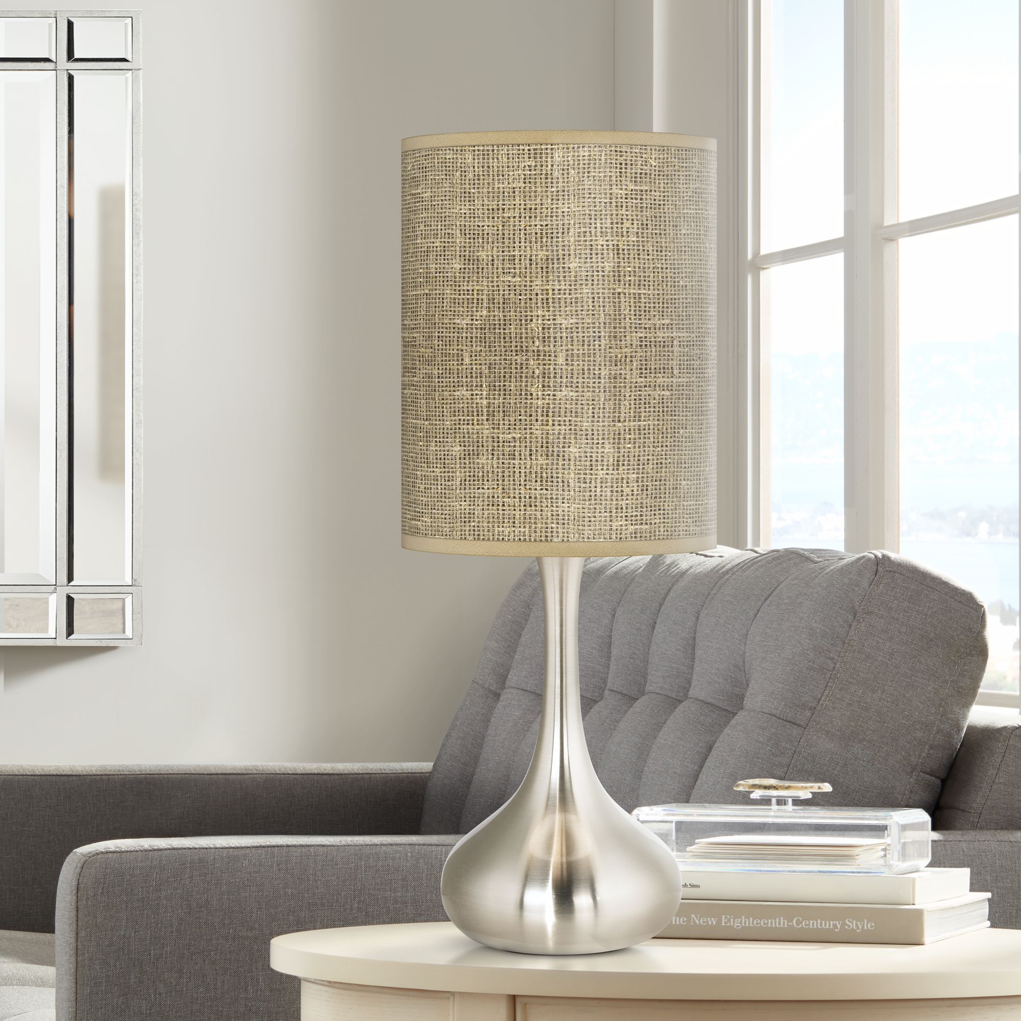 Burlap Print Giclee Modern Droplet Table Lamp