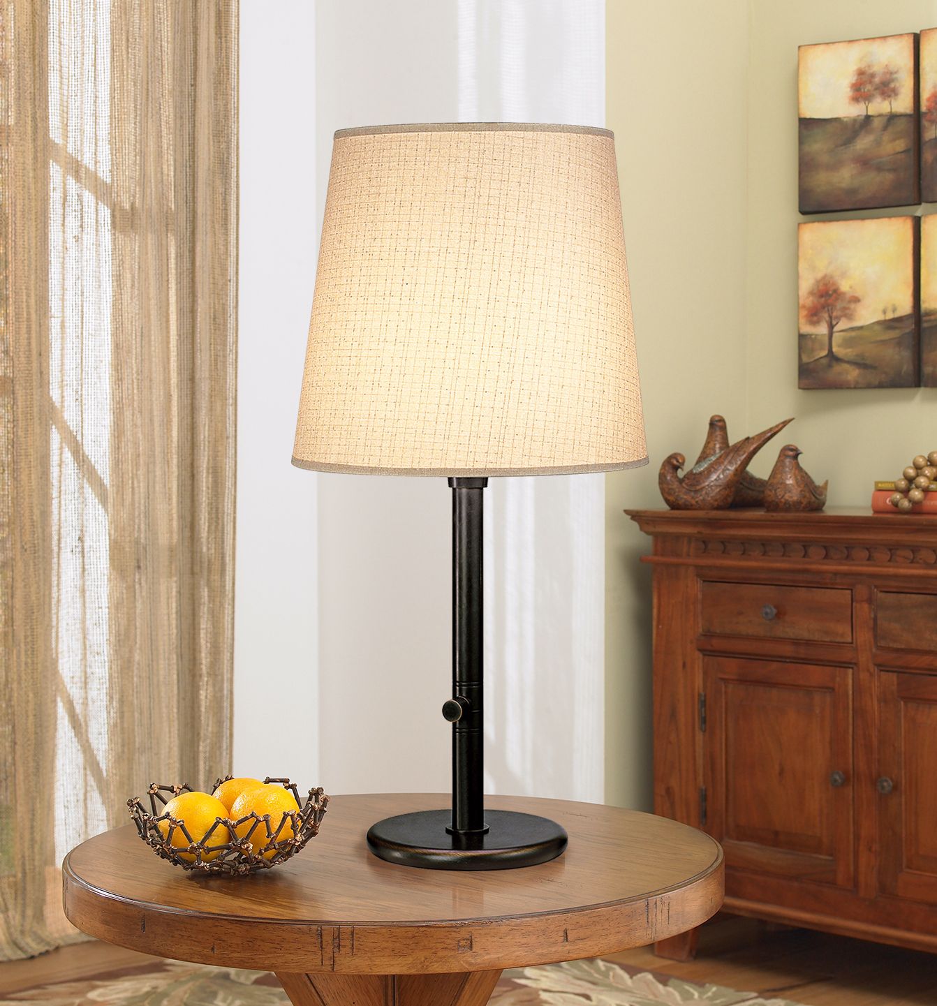 Robert Abbey Bronze Finish with Muslin Shade Table Lamp