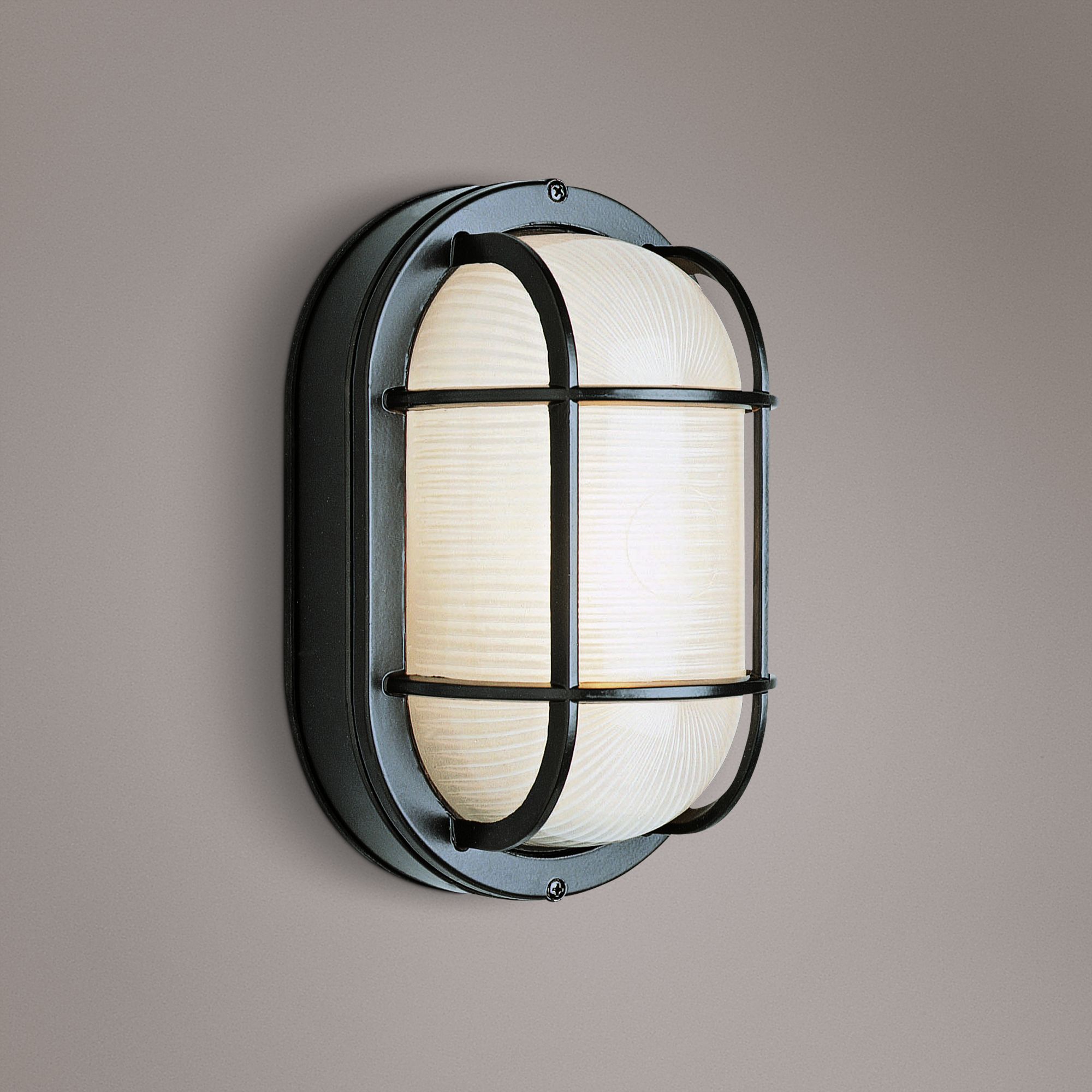 Bulkhead 8 1/2" High Black Oval Grid Outdoor Wall Light