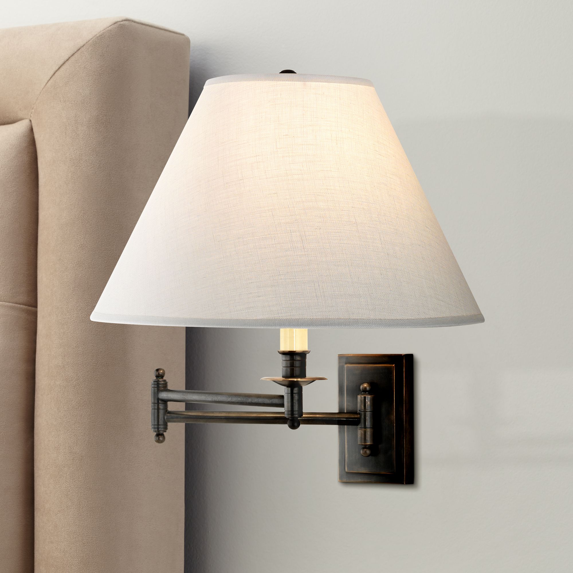 Kinetic Collection Oyster Linen Plug-In Swing Arm Wall Lamp