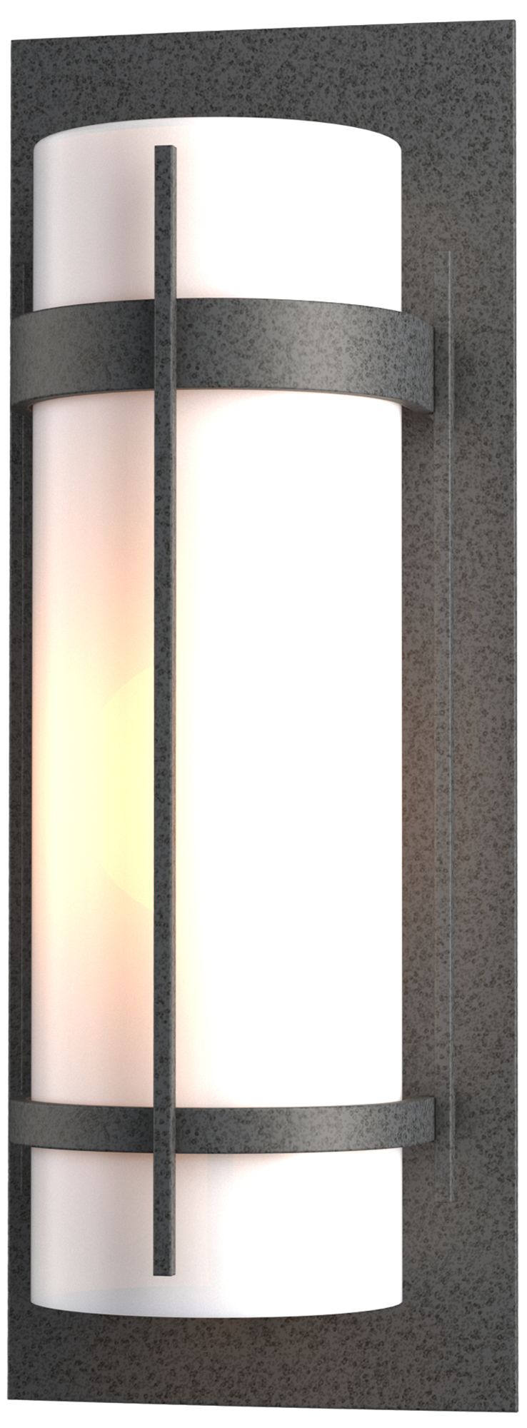Banded Coastal Natural Iron Large Outdoor Sconce With Opal Glass