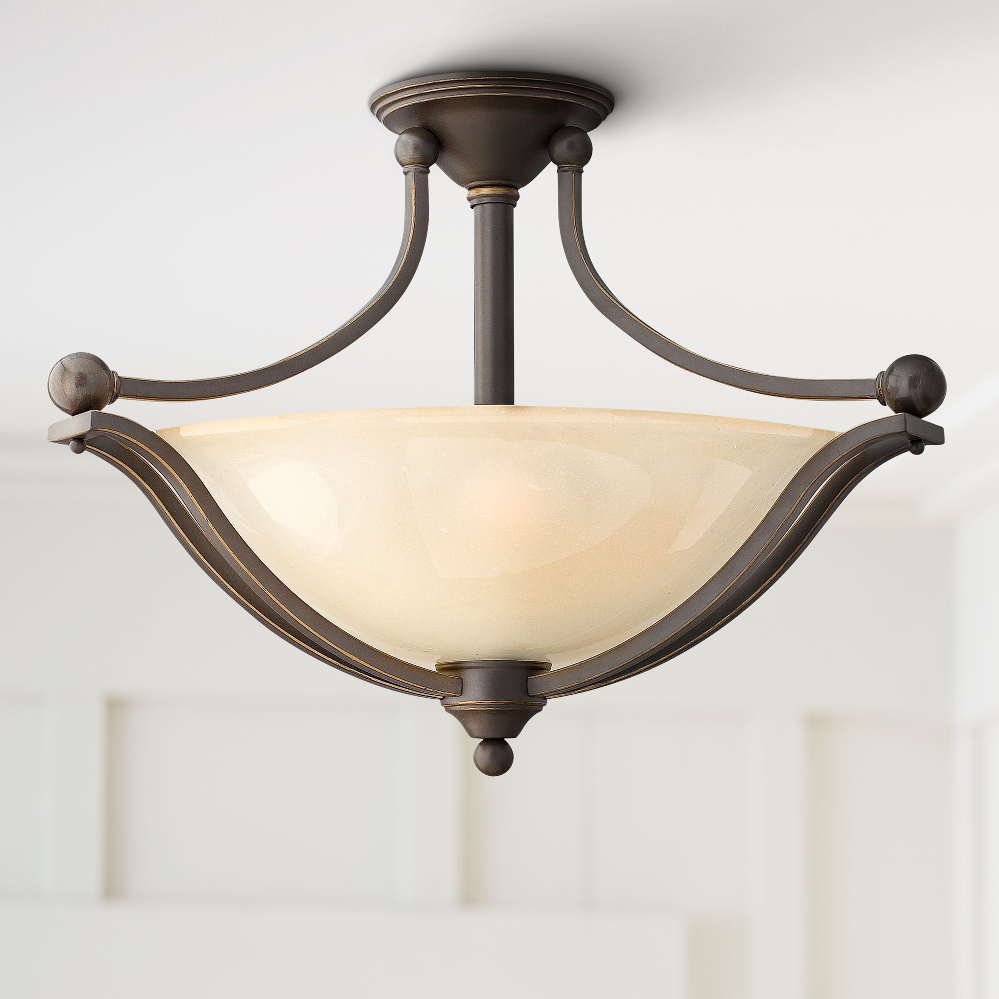 Bolla 23 1/4"W Bronze Ceiling Light w/ Amber Seedy Glass