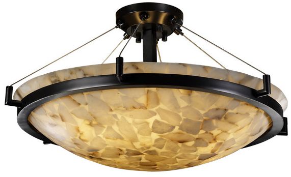 Alabaster Rocks- Ring 6-Light 27" Round Semi-Flush Bowl- Dark Bronze