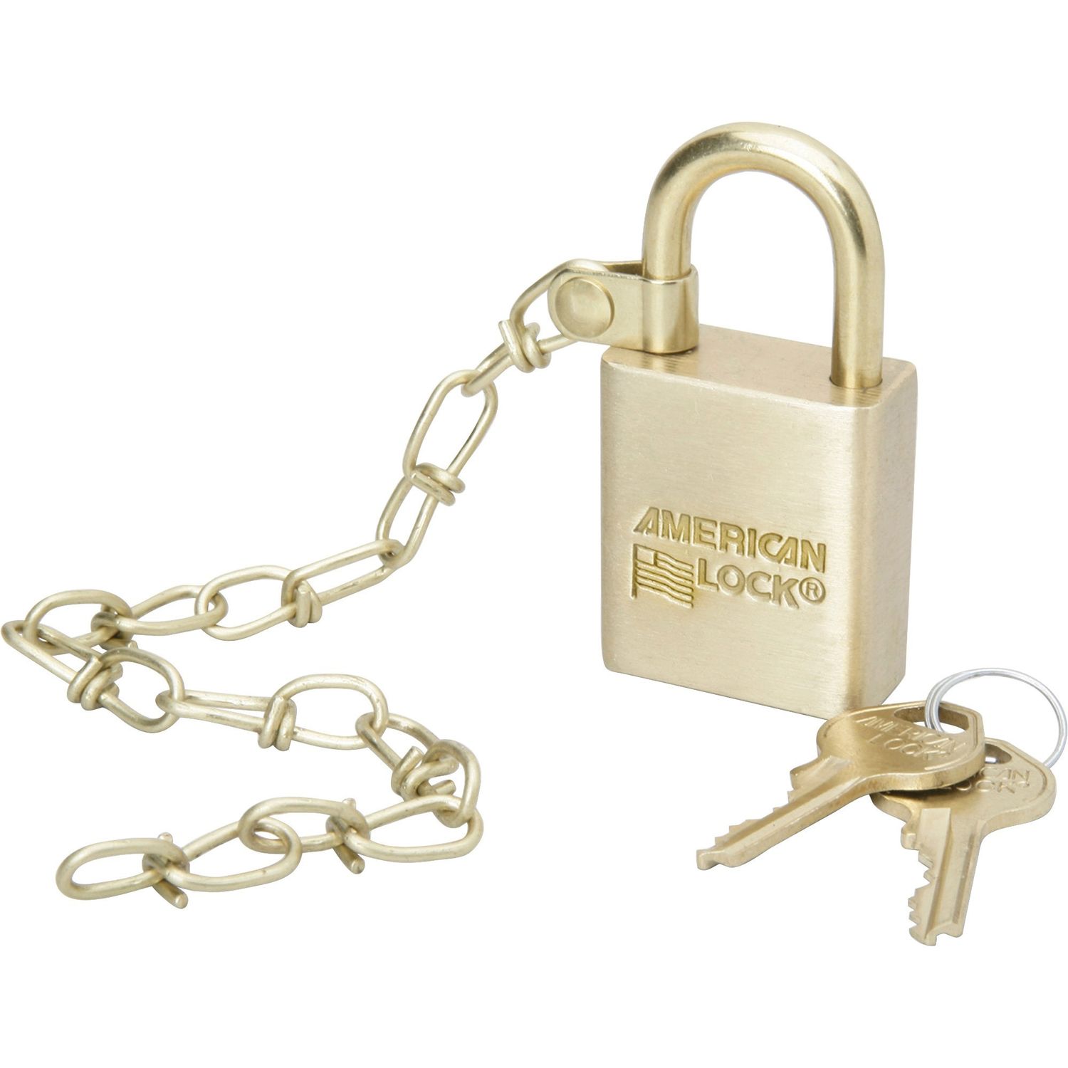 Solid Brass Case Padlock with Chain Keyed Different, Solid Brass, Brass, 1 Each