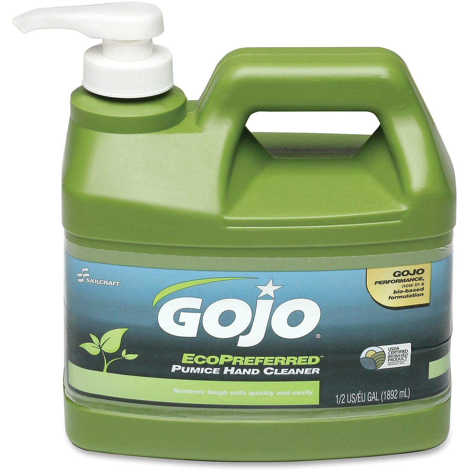 GOJO EcoPreferred Pumice Hand Cleaner Lime Scent, 64 fl oz (1892.7 mL), Dirt Remover, Grease Remover, Soil Remover, Hand, Gray, Heavy Duty, Bio-based, 6 / Box