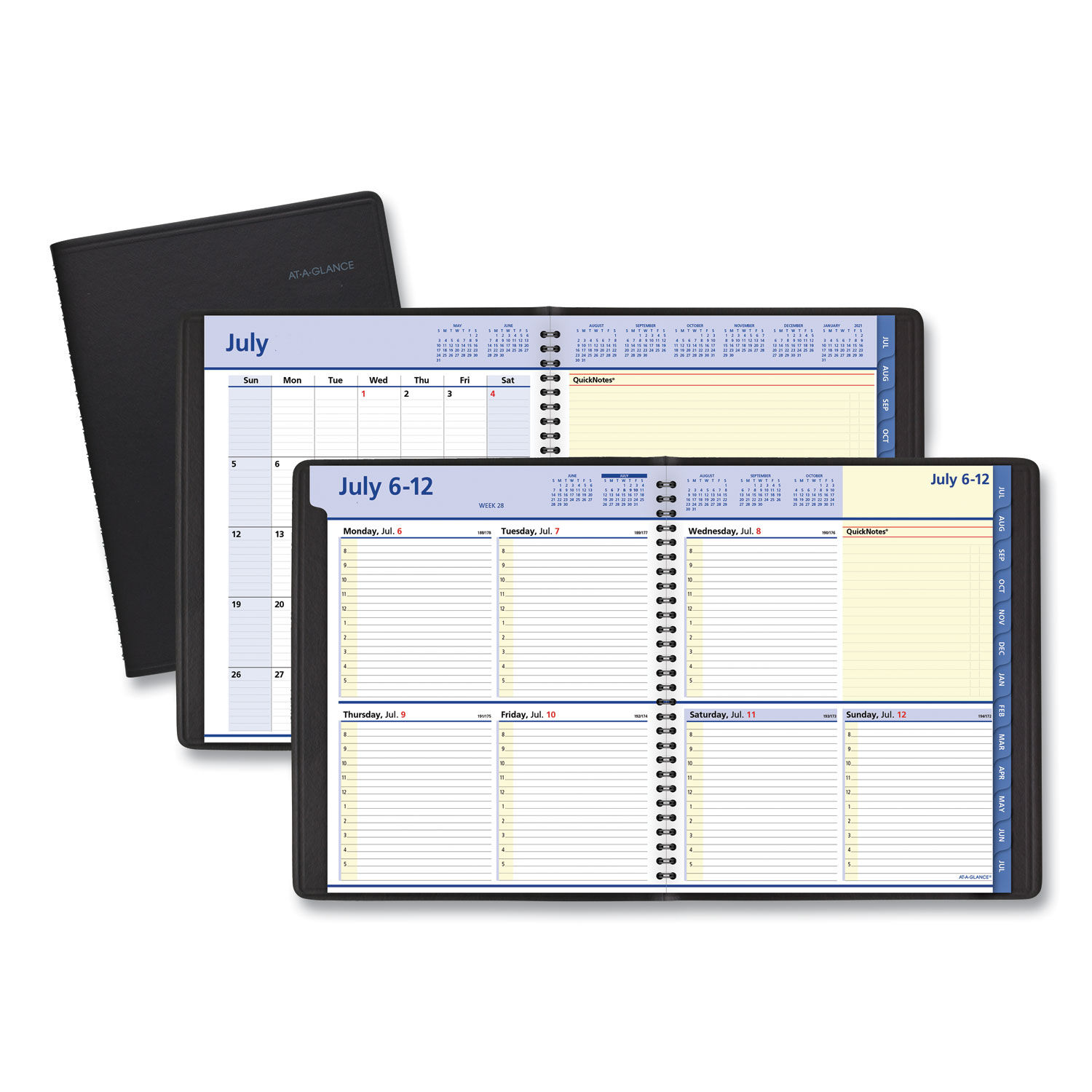 QuickNotes Weekly/Monthly Planner 10 x 8, Black Cover, 13-Month (July to July): 2023 to 2024