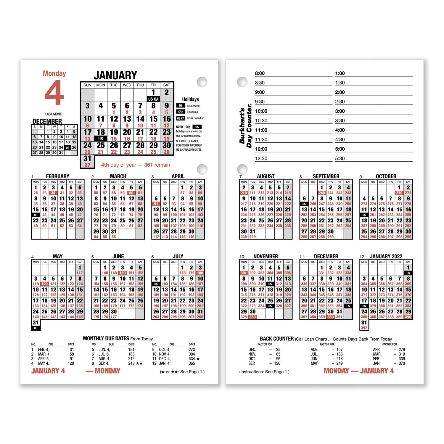 Burkhart's Day Counter Desk Calendar Refill 4.5 x 7.38, White Sheets, 12-Month (Jan to Dec): 2024