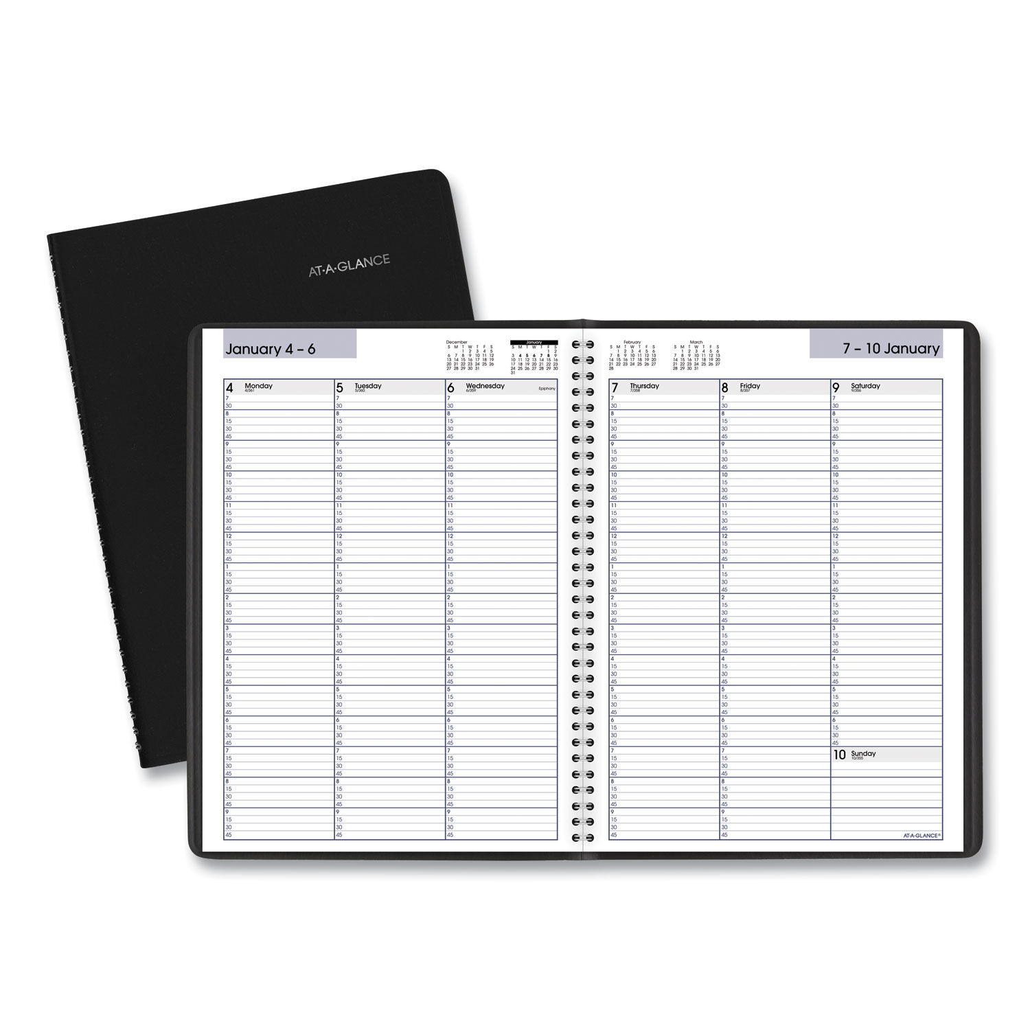 DayMinder Weekly Appointment Book Vertical-Column Format, 11 x 8, Black Cover, 12-Month (Jan to Dec): 2024