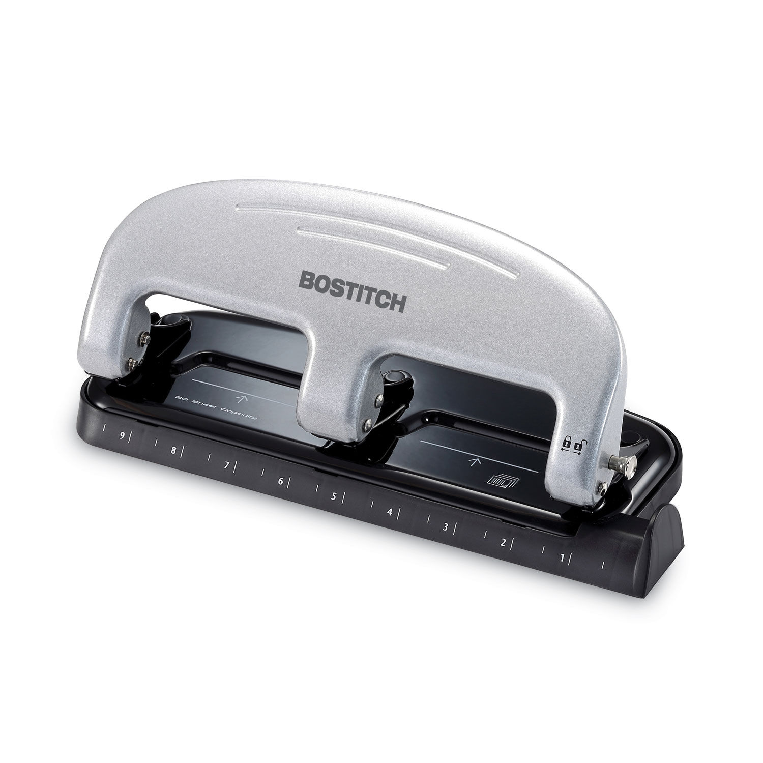 20-Sheet EZ Squeeze Three-Hole Punch 9/32" Holes, Black/Silver