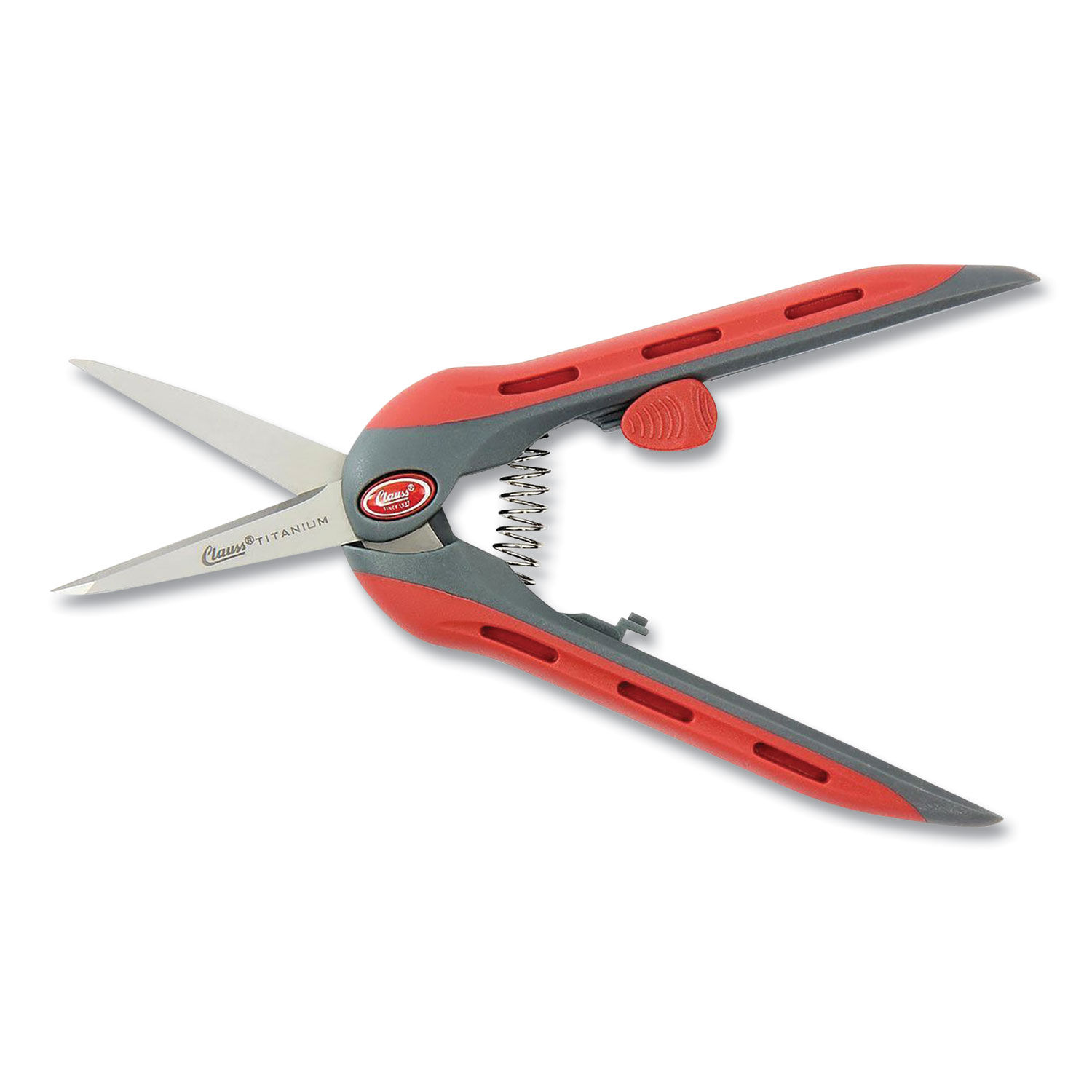 Titanium Ultra Smooth Spring Assisted Scissors Pointed Tip, 6" Long, 1.75" Cut Length, Red/Gray Straight Handle