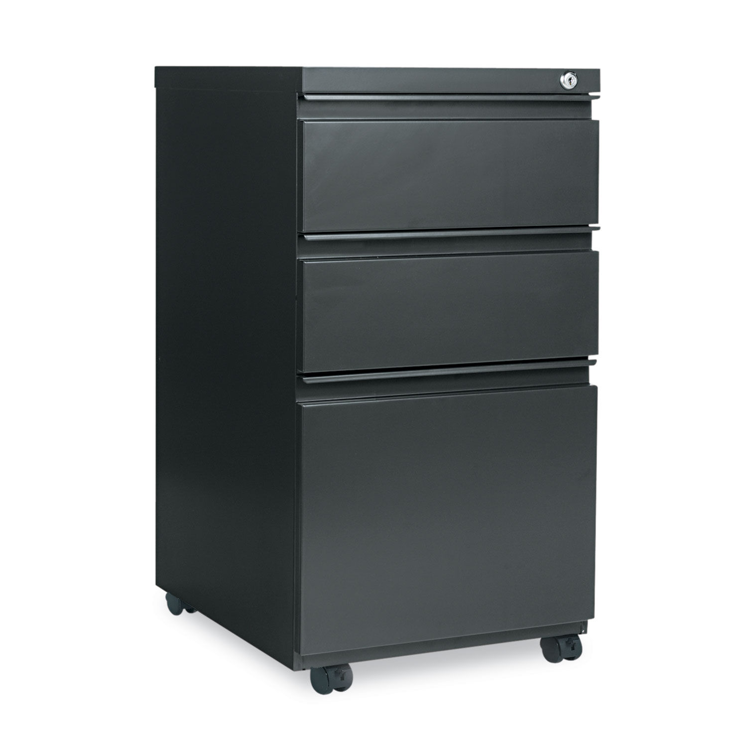 File Pedestal with Full-Length Pull Left or Right, 3-Drawers: Box/Box/File, Legal/Letter, Charcoal, 14.96" x 19.29" x 27.75"