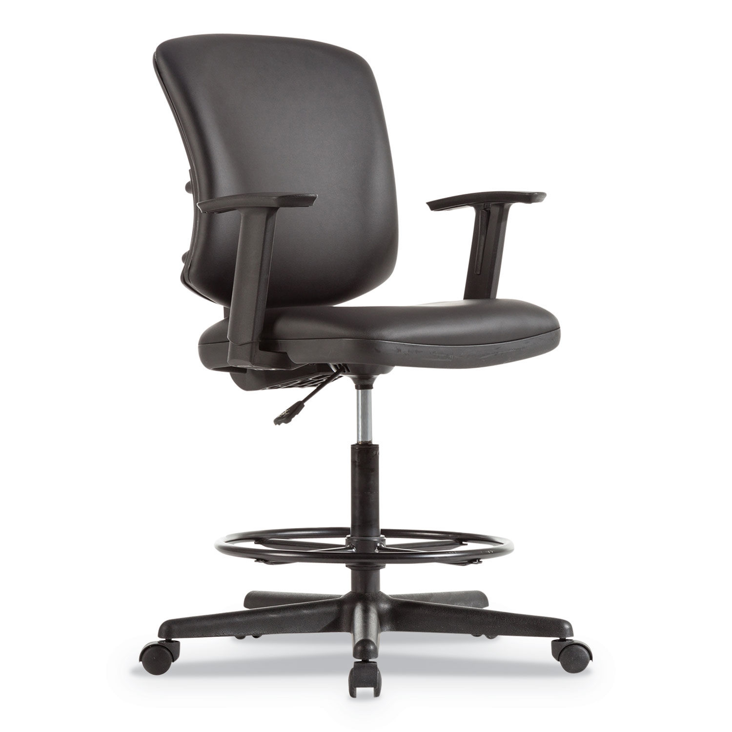 Alera Everyday Task Stool Bonded Leather Seat/Back, Supports Up to 275 lb, 20.9" to 29.6" Seat Height, Black