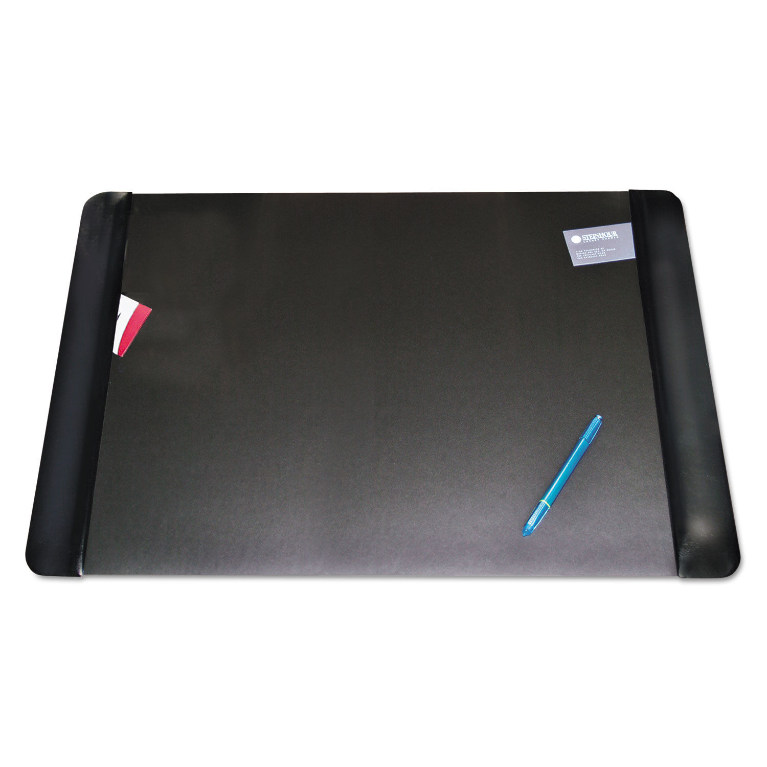 Executive Desk Pad with Antimicrobial Protection Leather-Like Side Panels, 36 x 20, Black