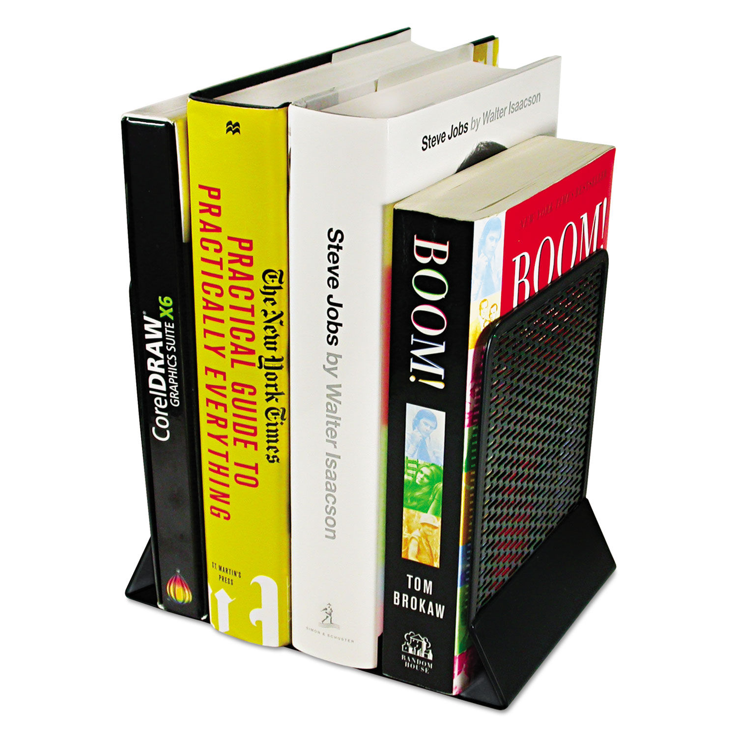 Urban Collection Punched Metal Bookends Nonskid, 5.5 x 6.5 x 6.5, Perforated Steel, Black, 1 Pair